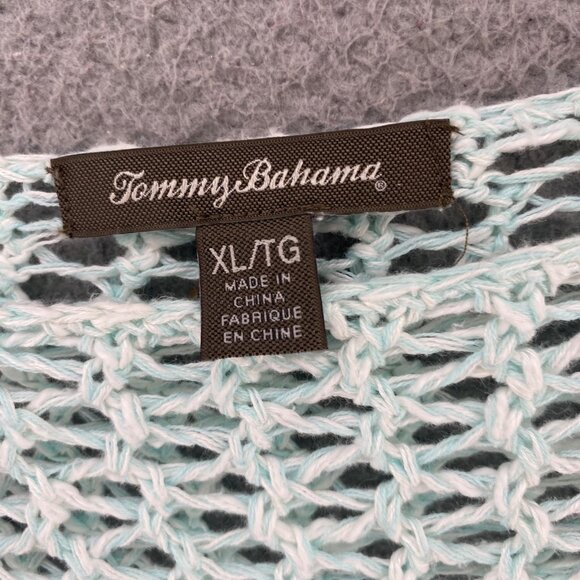 Tommy Bahama Sweater Womens Extra Large Blue Crochet Open Knit Linen Blend Beach - Picture 5 of 9